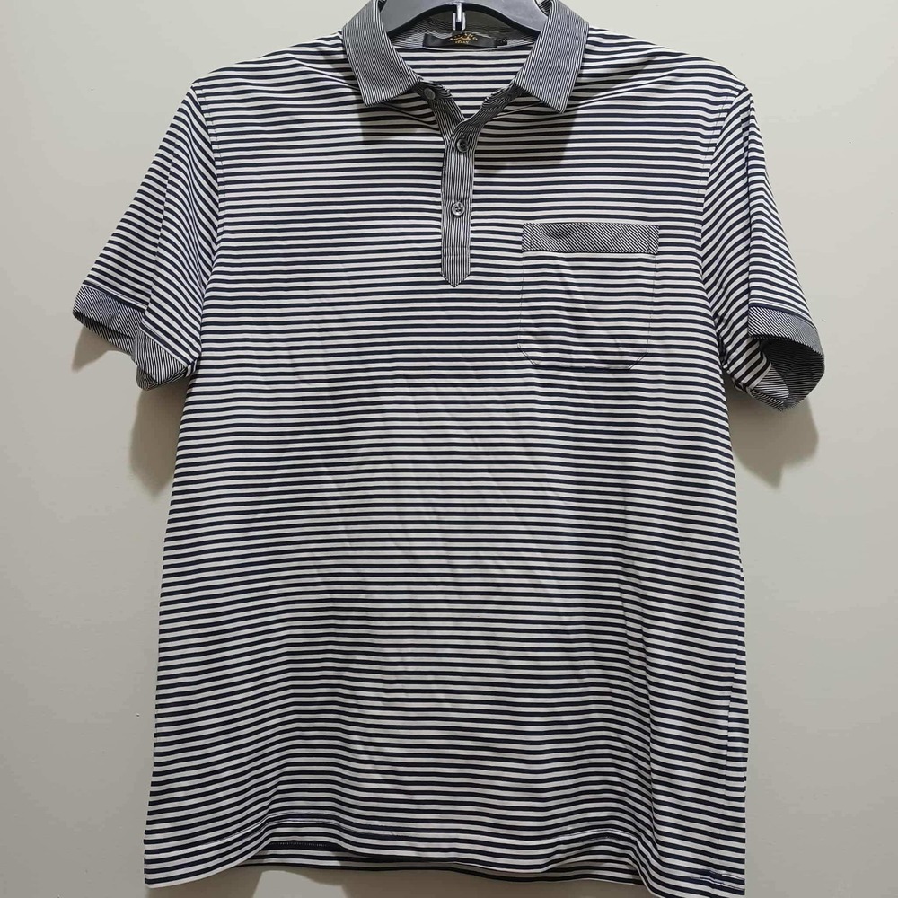Milano Italy Mens Eur 54 US XL Striped Polo Shirt Short Sleeve Pocket Casual Top